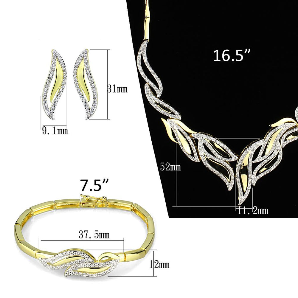 3W941 - Gold+Rhodium Brass Jewelry Sets with AAA Grade CZ  in Clear