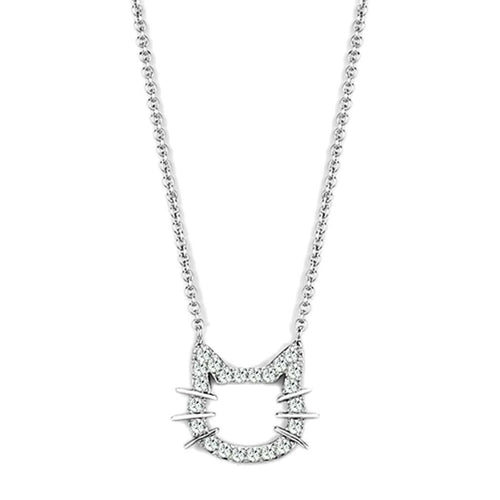 3W446 - Rhodium Brass Necklace with AAA Grade CZ  in Clear