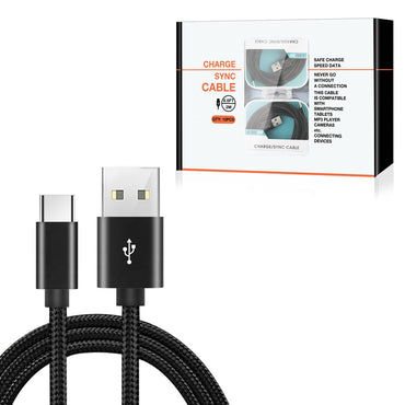 USB-C Fast Charge/Sync Cable 6.5 ft in Black (12pcs)