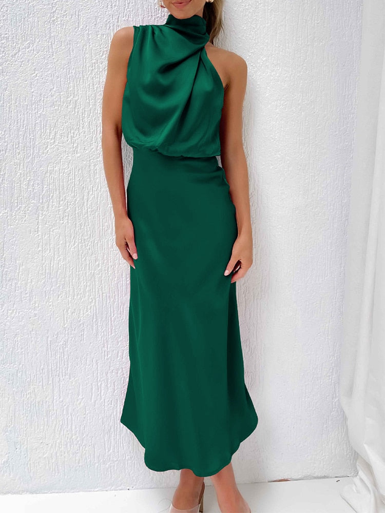 One Shoulder Turtleneck Tank Satin Party Dress