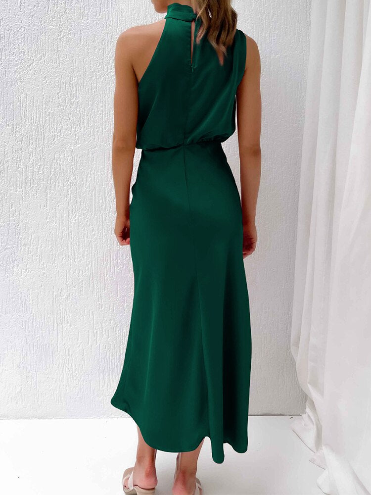 One Shoulder Turtleneck Tank Satin Party Dress