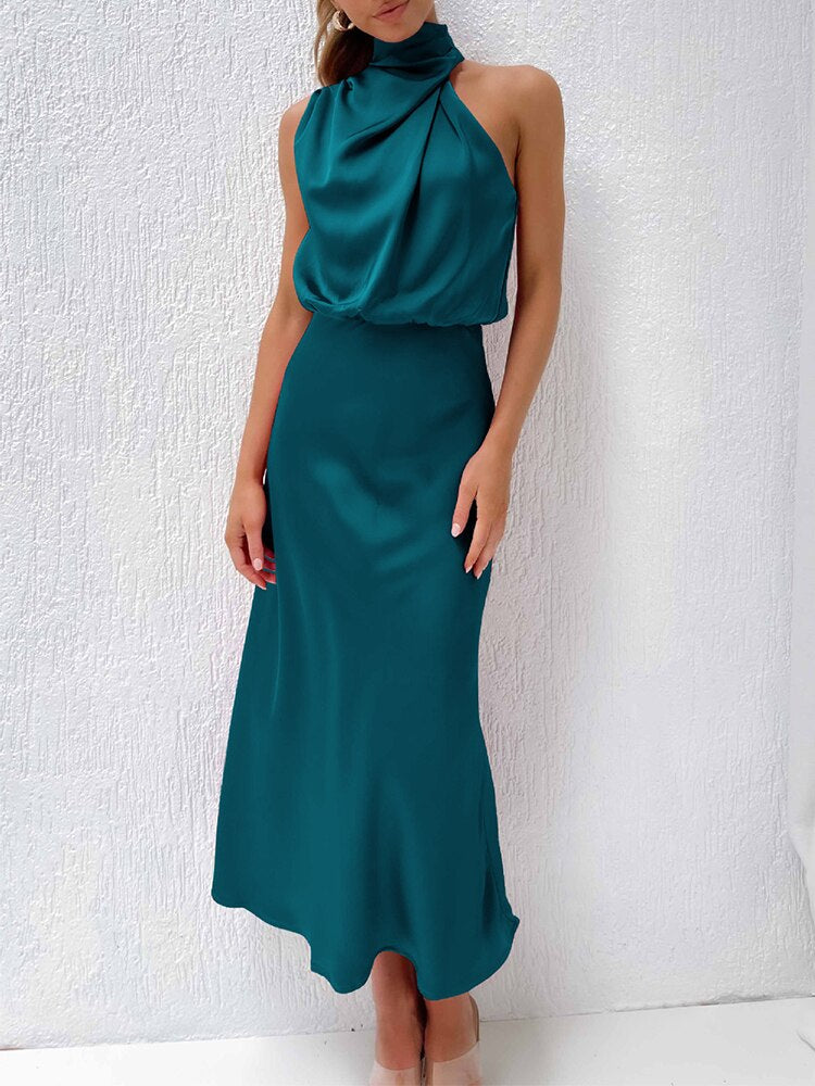 One Shoulder Turtleneck Tank Satin Party Dress