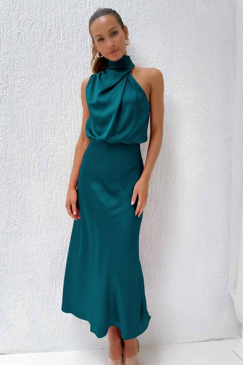 One Shoulder Turtleneck Tank Satin Party Dress