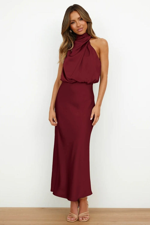 One Shoulder Turtleneck Tank Satin Party Dress