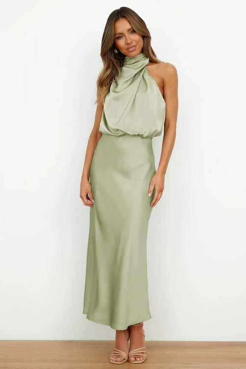 One Shoulder Turtleneck Tank Satin Party Dress