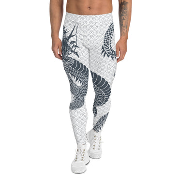 Dragon Leggings for Men White and Gray