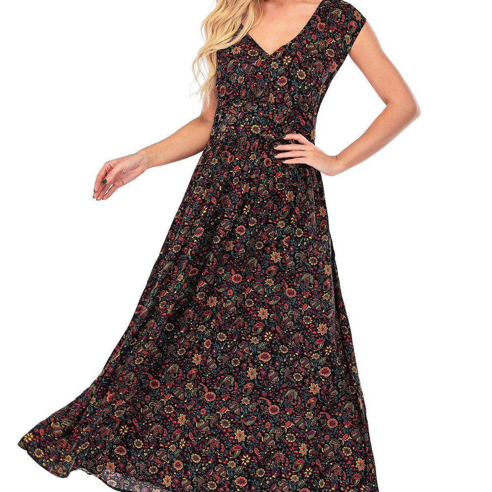 Calison Women's Sleeveless V Neck Maxi Floral Dress