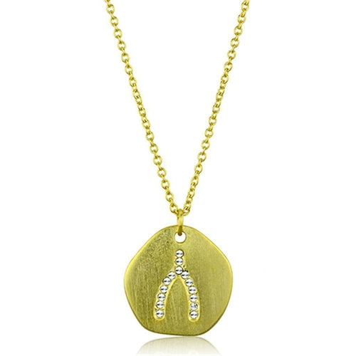 LO3479 - Gold & Brush Brass Chain Pendant with Top Grade Crystal  in