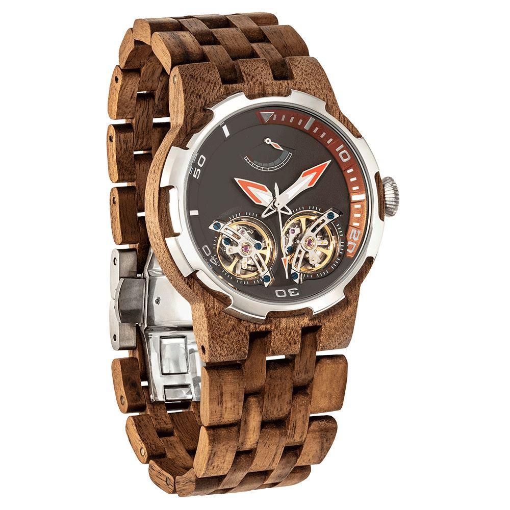 Men's Dual Wheel Automatic Walnut Wood Watch - For High End Watch